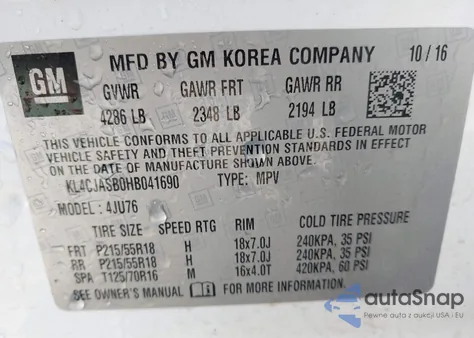 2017 Buick Encore Preferred из США, поврежденный, VIN KL4CJASB0HB041690